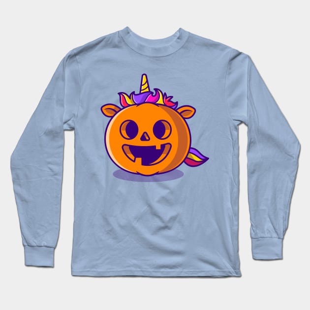 Cute Unicorn Pumpkin Halloween Cartoon Long Sleeve T-Shirt by Catalyst Labs